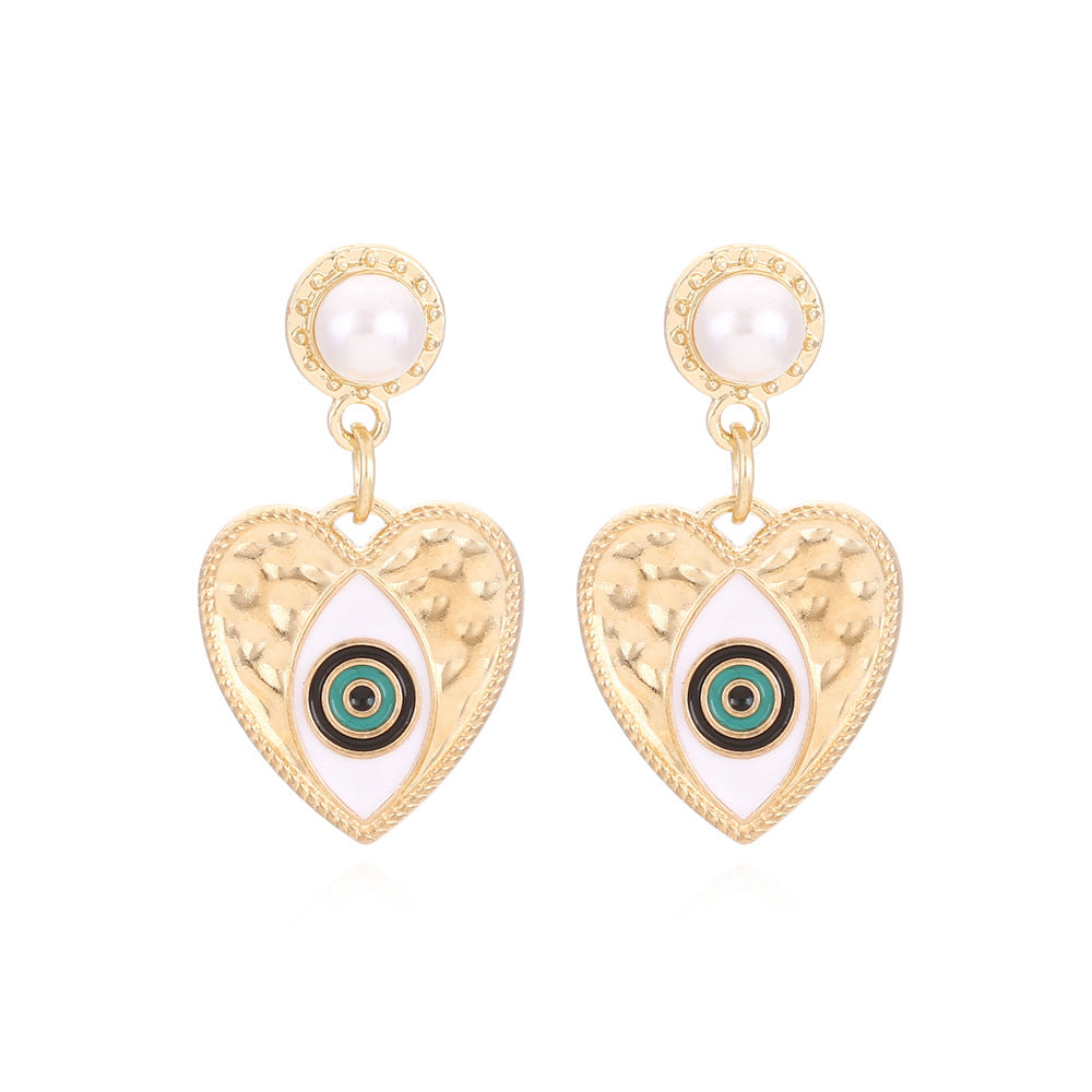Wholesale Devil Eye Heart Shape Vintage Alloy Earrings